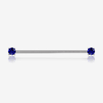 Implant Grade Titanium OneFit Threadless Prong Gem Sparkle Industrial Barbell-Blue